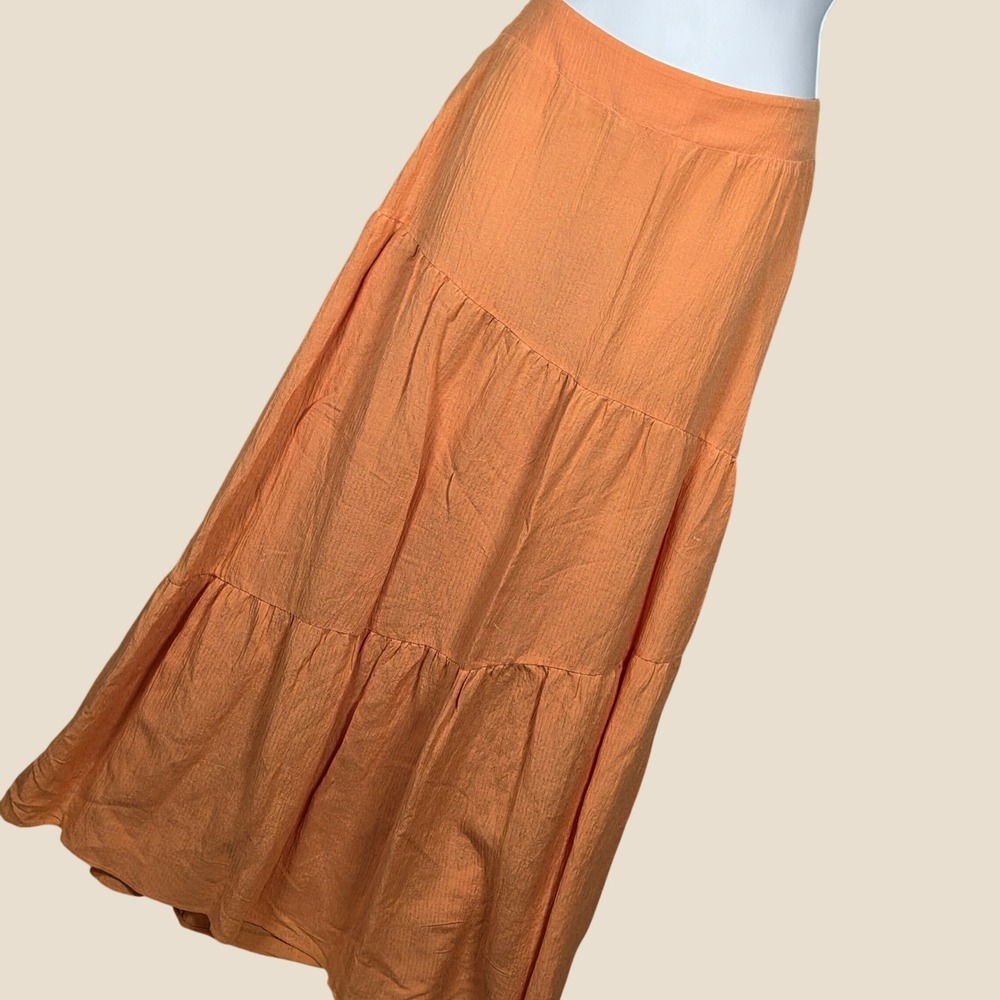 Soft Surroundings Women Small Maxi Skirt Orange Tiered Smocked Lightweight
